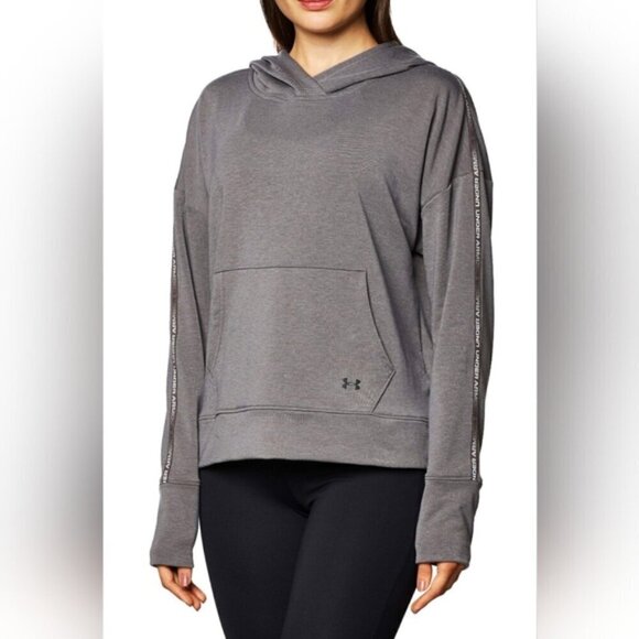 Under Armour Tops - Under Armour Rival Terry Taped Pullover Hoodie Charcoal Gray Womens Large